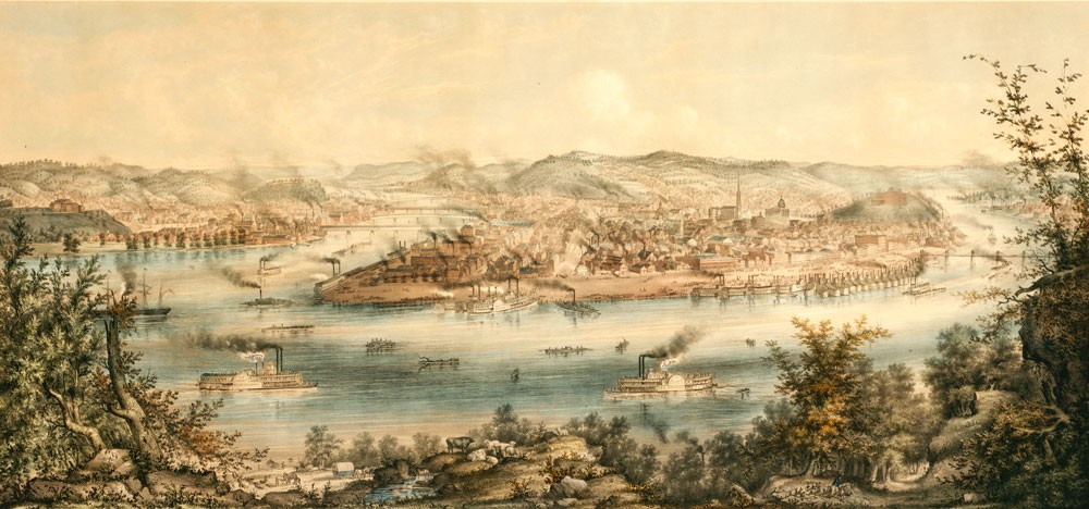 A photo of the Pittsburgh industrial port from the 1800s